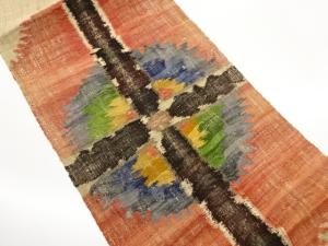 手織り紬抽象丸に十字模様織出し名古屋帯